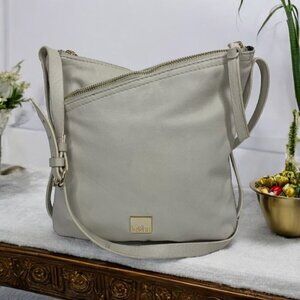 Kooba Stratford White Leather Hobo Triple Compartment Crossbody Bag 9"x9.5"